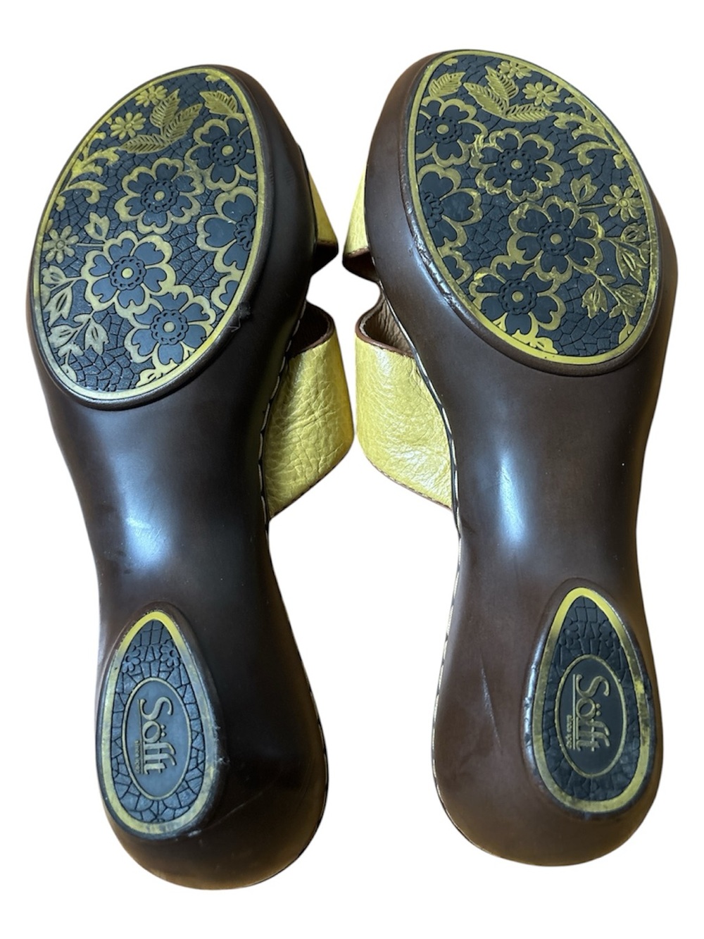 Sofft Women's Mustard Yellow Slide Sandals with Floral Accent - Picture 9 of 9